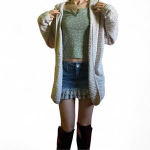 Nicole Miller Artelier neutral knit Cozy fuzzy cream hooded cardigan size medium